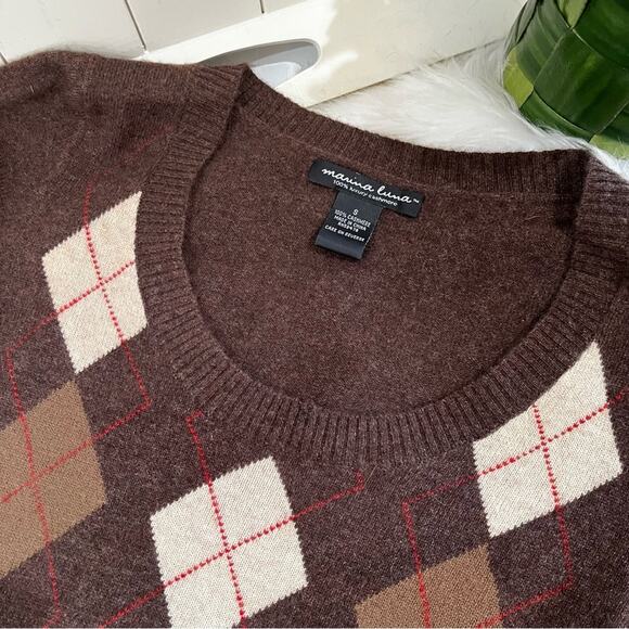 NEW Marina Luna Cashmere Argyle Classic Preppy Timeless Layering Sweater S NWOT - Picture 10 of 15